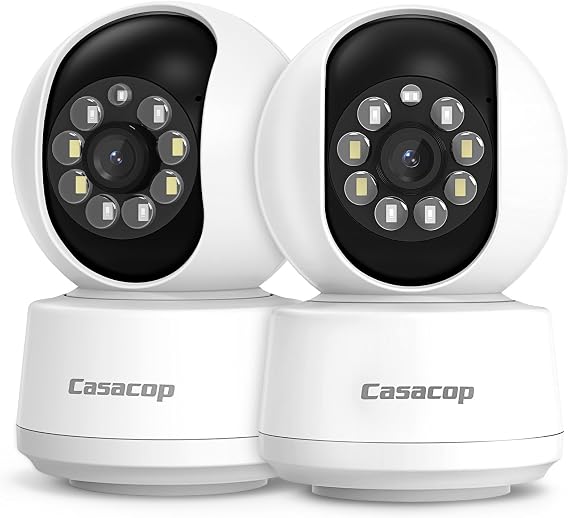 2PCS Smart Security Camera - 2K Home Security Camera, Pan & Tilt 2.4Ghz Indoor, with Person, Vehicle, Animal Detection, Phone App 2-Way Audio, Compatible with Alexa