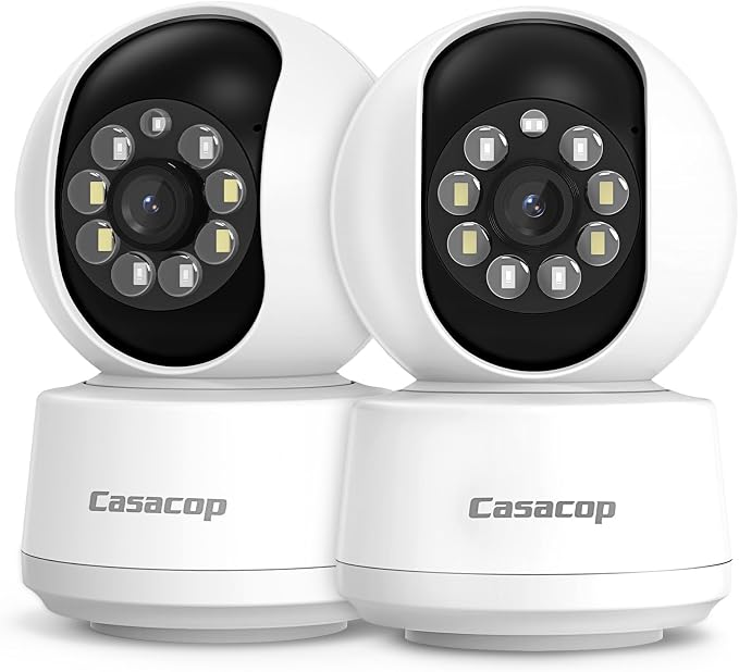 2PCS Smart Security Camera - 2K Home Security Camera, Pan & Tilt 2.4Ghz Indoor, with Person, Vehicle, Animal Detection, Phone App 2-Way Audio, Compatible with Alexa