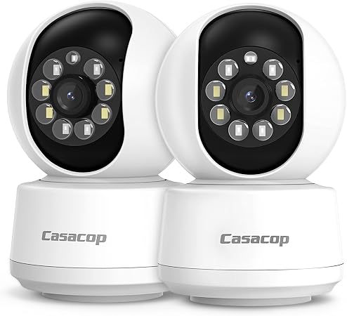 2PCS Smart Security Camera - 2K Home Security Camera, Pan & Tilt 2.4Ghz Indoor, with Person, Vehicle, Animal Detection, Phone App 2-Way Audio, Compatible with Alexa