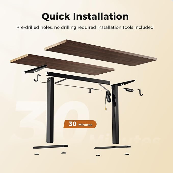 Agilestic Height Adjustable Electric Standing Desk, 48 x 24 Inches Stand Up Desk, Ergonomic Raising Computer Table with Memory Preset Button, Two-Piece Desktop, Dark Walnut
