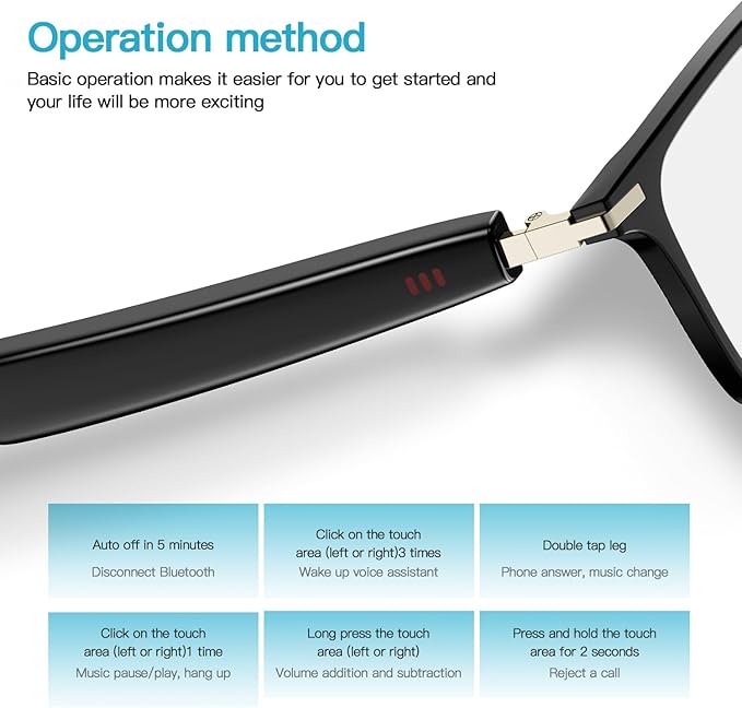 Smart Glasses for Men Women, Bluetooth Audio Glasses with Open Ear Design, Wireless Headphones, Hands-Free Calling, Voice Assistant Support, IP67 Waterproof, 6H Playtime for Working Relaxing