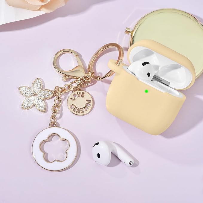 Case Compatible for Apple Airpods 4 - VISOOM Airpods 4 Cases 2024 Cover Women Anti-Drop Silicone iPods 4 Earbuds Wireless Accessorie Charging Cases Girl Bling Keychain for Airpod iPods 4th Generation
