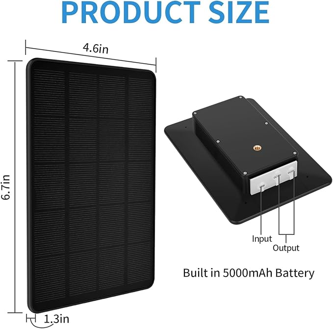 Solar Panel for Trail Camera, Solar Charger Kit with Built-in 5000mAh Rechargeable Lithium Battery - Output: 12V/1A, 6V/1.5A, IP66 Waterproof Portable Outdoor Power Supply Kit