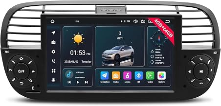 Car Radio for Fiat 500 2007-2015 with 7 inch QLED IPS Touchscreen, Android 14 Car Stereo Support Wireless Android Auto & Carplay 4G LTE/WiFi Network Bluetooth SWC GPS Navi 4GB RAM + 64GB ROM (Black) - Image 1
