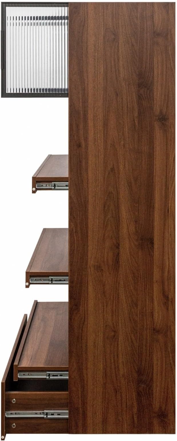 KEIKI 70.87" Tall Kitchen Pantry Storage Cabinet with Multi-Functional Pull-Out Shelf, Drawers, Glass Doors & Microwave Stand, Wood Hutch Food Pantries Cupboard for Coffee Bar, Dining Room
