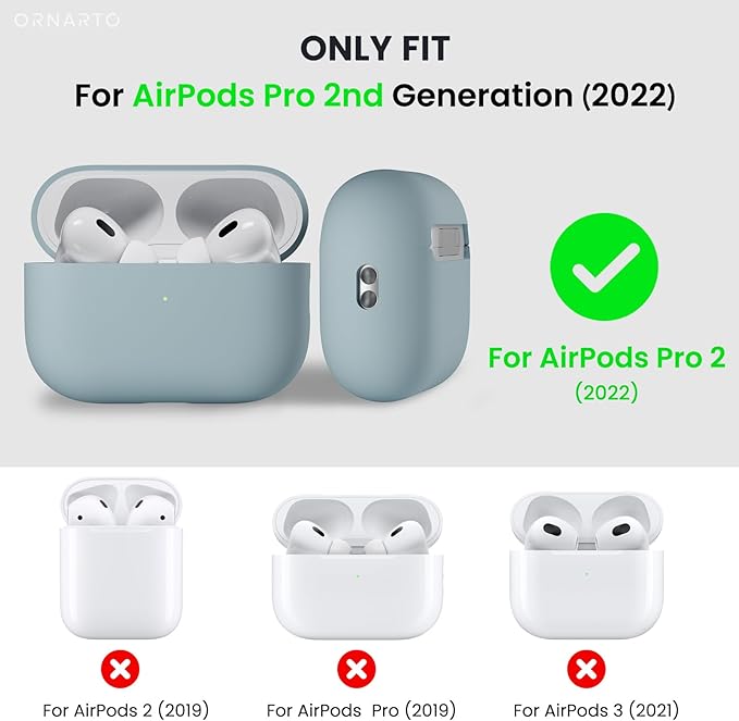 ORNARTO Compatible with AirPods Pro 2 Case 2022, Full Protective Hybrid Silicone for AirPods Pro 2nd Generation Case, Front LED Visible Skin Cover-Mint Green