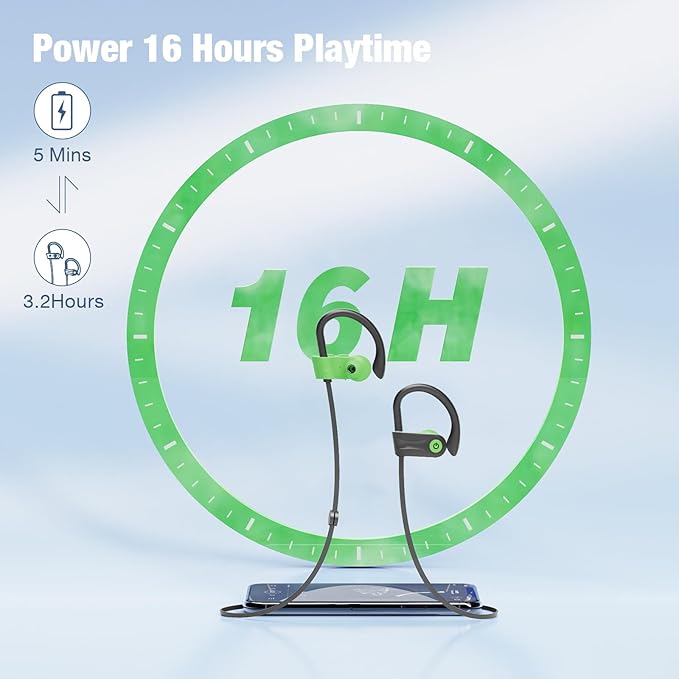 Boean Wireless Headphones Workout Headphones Bluetooth 5.3 with IPX7 Rating Workout Running Headphone with 16 Hours Bluetooth Earbuds for Man Women