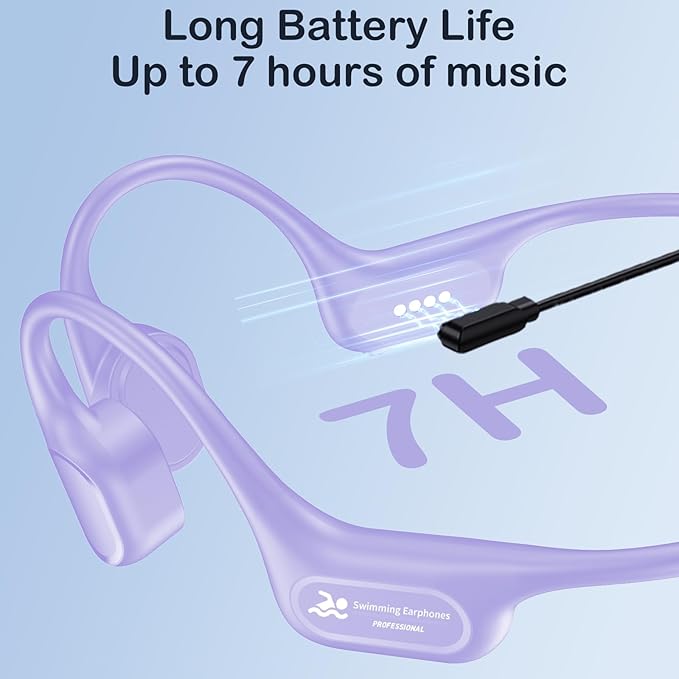 Bone Conduction Swimming Headphones, IP68 Waterproof Earbuds with 32GB MP3, Bluetooth 5.4 Open Ear Sport Earphones, Underwater Headphones for Swimming, Running, Cycling, Marathon-SurfAudio(violet)