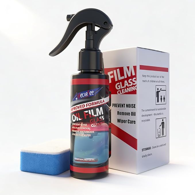 Windshield Oil Film Remover Spray, Anti-Fog & Hydrophobic Rain Repellent, Effortlessly Removes Stubborn Grease, Water Spots, Road Grime, for Car Glass Interior and Exterior