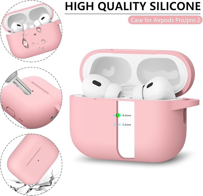 Ljusmicker for AirPods Pro Case Cover with Cleaner Kit,Soft Silicone Protective Case for Apple AirPods Pro 2nd/1st Generation Case for Women Men,AirPod Pro Case Accessories with Keychain-Pink