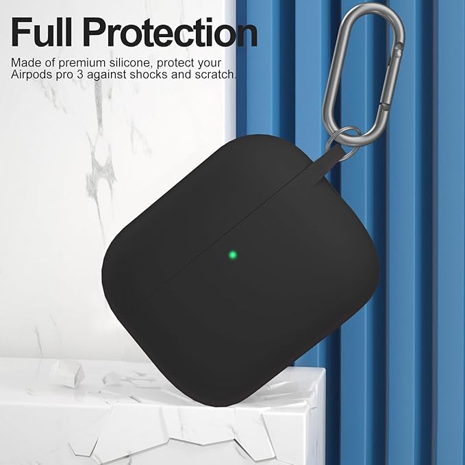ATUAT for AirPods Pro 3 Case Cover with Cleaner, Protective Soft Silicone Skin with Keychain for Women Men for Apple AirPods Pro 3rd Generation Case(2025), Front LED Visible, Black