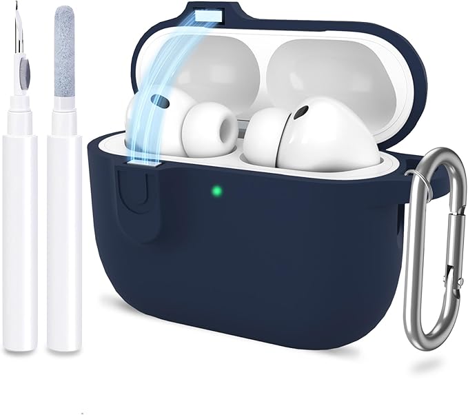 ATUAT for AirPods Pro 3 Case with Magnetic Lid Lock, Protective Soft Silicone Cover with Keychain Cleaner Kit for Women Men for Apple AirPods Pro 3rd Generation(2025), Front LED Visible, Midnight Blue