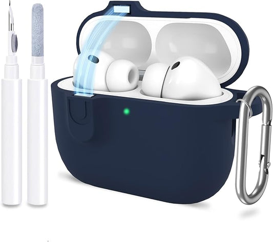ATUAT for AirPods Pro 3 Case with Magnetic Lid Lock, Protective Soft Silicone Cover with Keychain Cleaner Kit for Women Men for Apple AirPods Pro 3rd Generation(2025), Front LED Visible, Midnight Blue