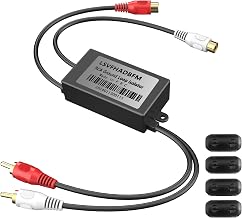 RCA Noise Filter Hum Eliminator Ground Loop Noise Isolator Feedback Loop Isolator for Stereo Home Theater Car Audio Player Eliminate Hum from Car Audio Systems/Home Stereos - Image 1
