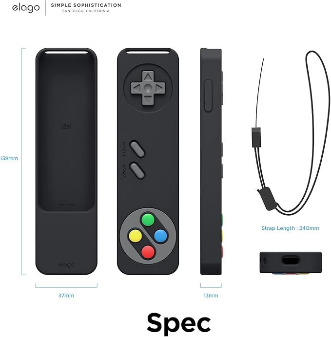 elago R4 Retro Case Compatible with 2022 Apple TV 4K Siri Remote 3rd Generation, Compatible with 2021 Apple TV Siri Remote 2nd Gen - Classic Controller Design [Non-Functional], Lanyard (Black)