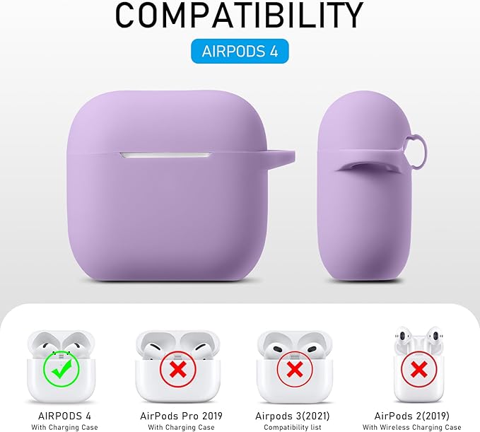 Maxjoy for Apple Airpods 4th Generation Case Cover(2024), Silicone Case with Cleaner Kit & Keychain Compatible with Airpods 4 case for Women,Men-Purple