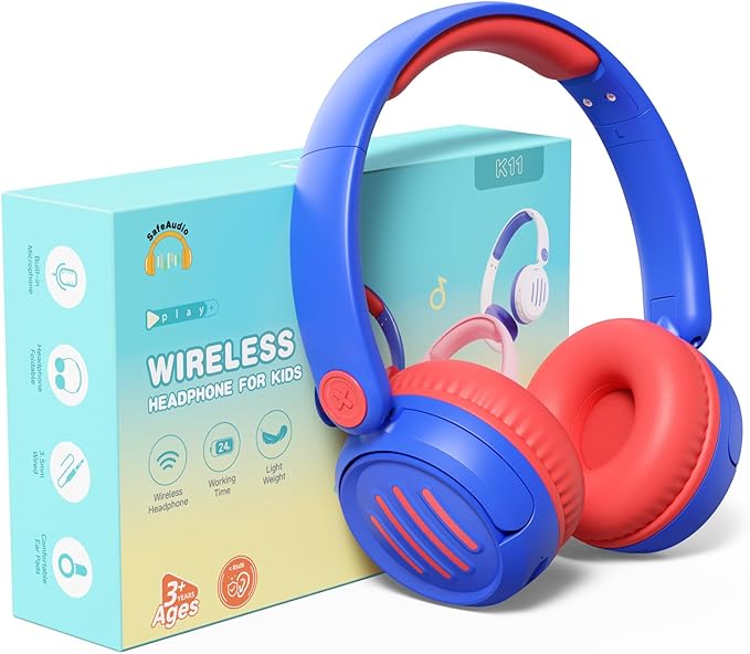Kids Bluetooth Headphones Wireless On-Ear with USB-C Fast Charge,Microphone & 85dB Volume Limiter,Foldable Lightweight Toddler Headphones with AUX for School Travel (Blue)