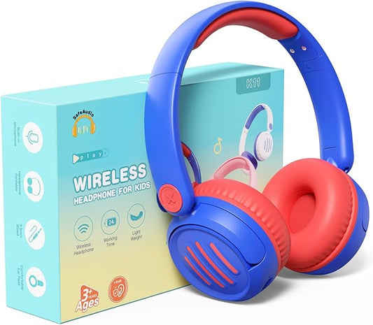 Kids Bluetooth Headphones Wireless On-Ear with USB-C Fast Charge,Microphone & 85dB Volume Limiter,Foldable Lightweight Toddler Headphones with AUX for School Travel (Blue)