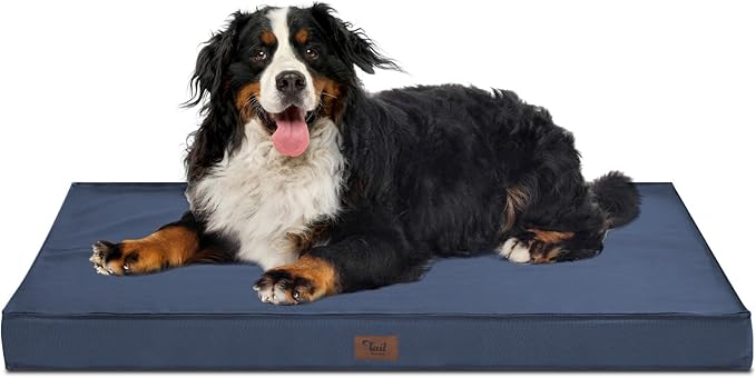Outdoor XXL Dog Bed Waterproof, Dog Bed for Extra Large Dogs, Orthopedic Egg Crate Foam Pet Bed with Washable Removable Oxford Cooling Cover, 47x29 Inch, Navy