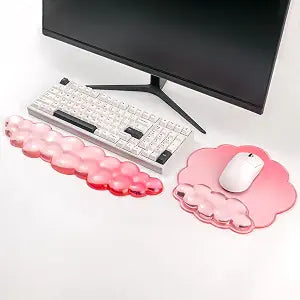 Gradient Pink Keyboard Wrist Rest and Gel Cloud Mouse Pad Wrist Support Set