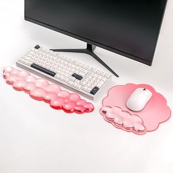 Gradient Pink Keyboard Wrist Rest and Gel Cloud Mouse Pad Wrist Support Set