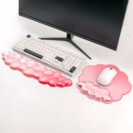 Gradient Pink Keyboard Wrist Rest and Gel Cloud Mouse Pad Wrist Support Set
