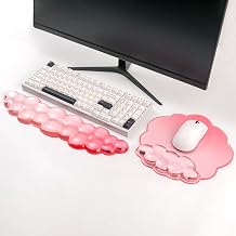 Gradient Pink Keyboard Wrist Rest and Gel Cloud Mouse Pad Wrist Support Set - Image 1