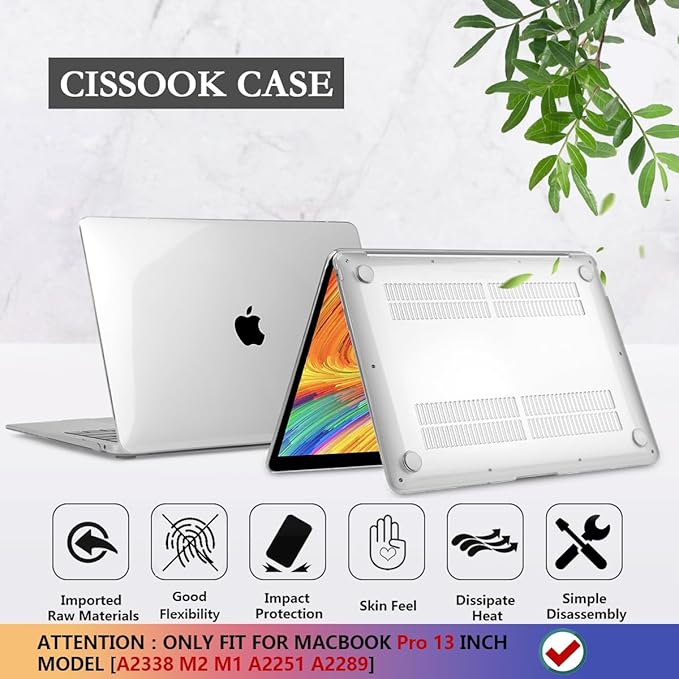 CISSOOK Compatible with MacBook Pro 13 Inch Case Clear M2 M1 A2338 A2251 A2289 2025-2020 Release, Crystal Clear Hard Shell Case with Keyboard Cover for MacBook Pro 13 with Touch Bar -Transparent