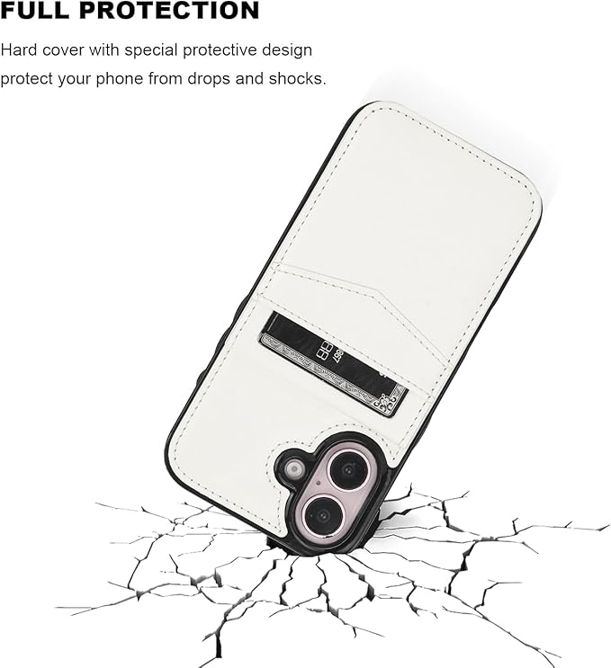 KIHUWEY Compatible with iPhone 16 Case Wallet with Credit Card Holder, Flip Premium Leather Magnetic Clasp Kickstand Heavy Duty Protective Cover for iPhone 16 6.1 Inch (White)