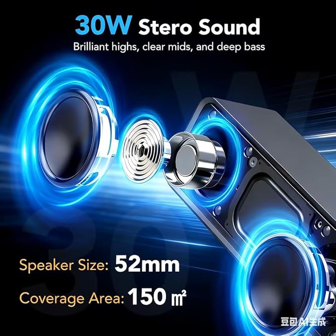 IKT Portable Bluetooth Speaker with Lights x Stocking Stuffers, 30W Loud Stereo Sound, Bluetooth5.4, Enhanced Bass,30H Playtime, TWS Pairing, IPX7 Waterproof, Speakersfor Home/Party/Outdoor