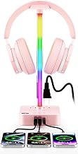 cozoo Headphone Stand with Charger, USB C, Gifts for Gamers Men, Pink Pro - Image 1