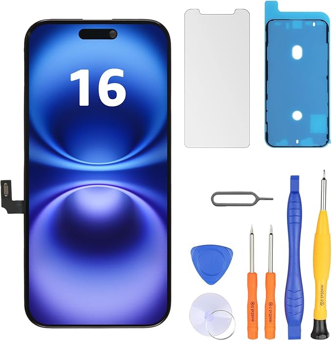 LL TRADER Screen Replacement for iPhone 16 6.1" LCD Retina FHD Display COF Touch Screen Digitizer with Repair Tool Kits, Waterproof Tape, Screen Protector