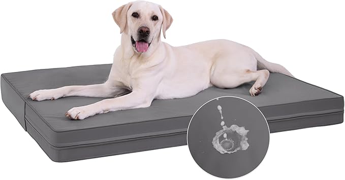 Vonabem XXL Dog Bed Waterproof Extra Large Crate Pad 48 Inch Washable with Removable Cover Reversible, Outdoor Foam Orthopedic Dogs Beds, Durable Leather Pet Anti-Slip Kennel Pads 47"x29" Grey