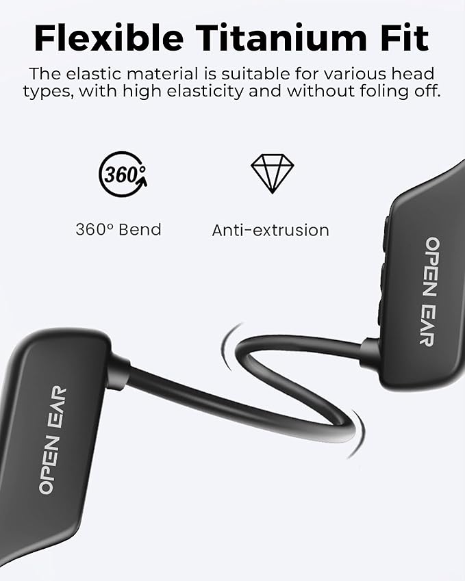 UltraComfort Open-Ear Bone Conduction Headphones - Wireless Bluetooth 5.3 Headsets, IPX5 Waterproof, 8H Playtime, Glasses-Friendly Design for Sports & Daily Use
