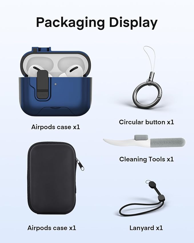 Maxjoy for AirPods Pro 3 Protective Case with Cleaning Kit, Military Hard Case with Lock Shock-Absorbing, Deep Blue