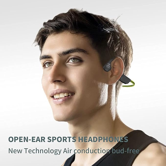 Open Ear Bone Conduction Headphones Bluetooth 5.2, Sports Wireless Earphones with Microphones, Sweatproof Waterproof Wireless Earphones for Running, Gym, Hiking, Cycling(Green)