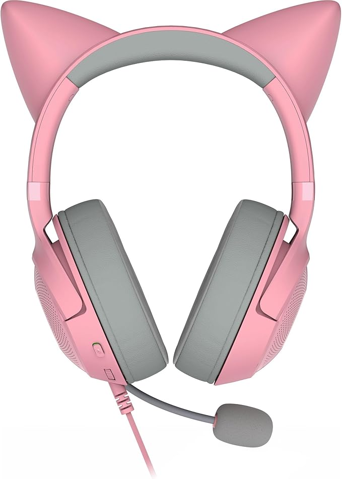 Razer Kraken Kitty V2 USB Wired Headset: Chroma RGB Kitty Ears - Stream Reactive Lighting - HyperClear Cardioid Mic - 40 mm Drivers - 7.1 Surround Sound - Comfortable Ear Cushions - Quartz Pink