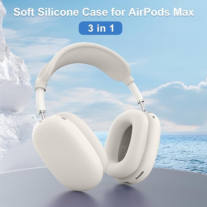 Silicone Case Cover for AirPods Max, Ear Pad Case Cover/Ear Cups Cover/Headband Cover for AirPods Max Headphones, Accessories Soft Silicone Protector for Apple AirPods Max New USB-C (2024) (Beige)