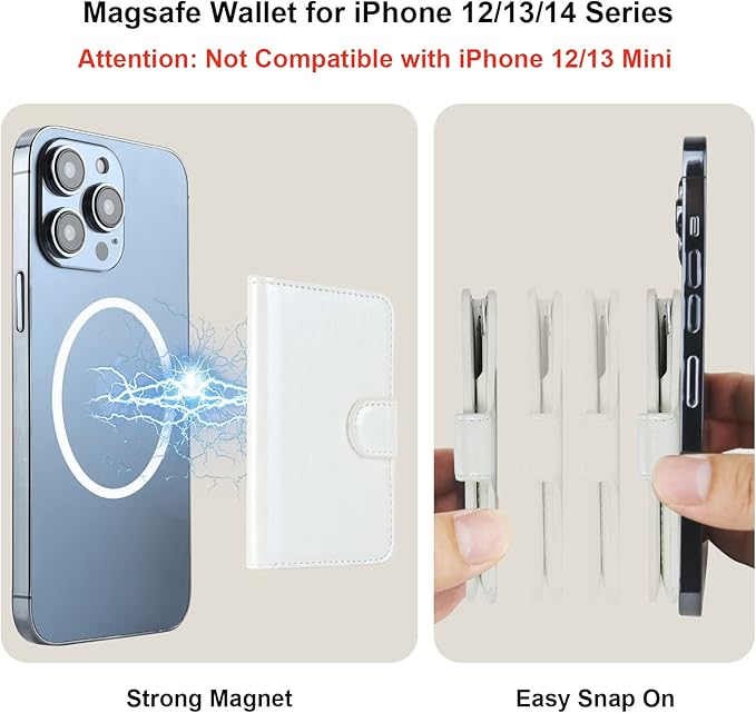 Bocasal for MagSafe Wallet Magnetic Card Holder, RFID Blocking Leather Card Slots for iPhone 17/16/15/14/13/12 Pro/Max/Plus/Air, Adjustable Kickstand Flip Mag Safe Wallet (White)