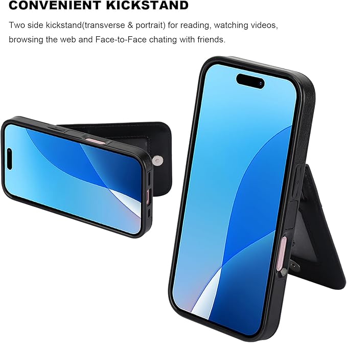 KIHUWEY Compatible with iPhone 16 Case Wallet with Credit Card Holder, Flip Premium Leather Magnetic Clasp Kickstand Heavy Duty Protective Cover for iPhone 16 6.1 Inch (Black)