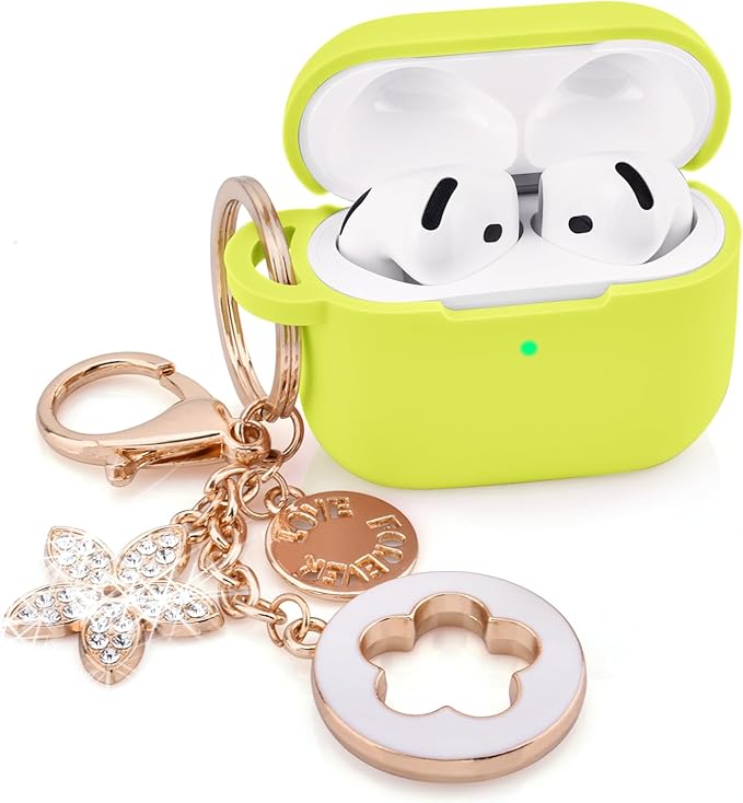 Case Compatible for Apple Airpods 4 - VISOOM Airpods 4 Cases 2024 Cover Women Anti-Drop Silicone iPods 4 Earbuds Wireless Accessorie Charging Cases Girl Bling Keychain for Airpod iPods 4th Generation