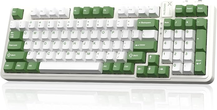 AUSDOM 98Pro Silent Mechanical Keyboard, Wireless Hot Swappable Gaming Keyboard with Backlit,Gasket Structure,Pre-lubed Tactile Switches,2.4GHz/Type-C/Bluetooth Custom Keyboards (Green & White-Silent)