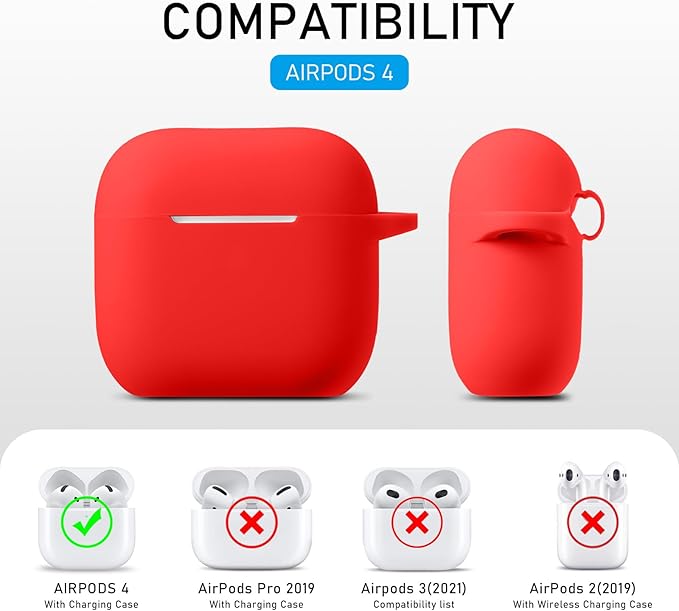 Maxjoy for Apple Airpods 4th Generation Case Cover(2024), Silicone Case with Cleaner Kit & Keychain Compatible Compatible with Airpods 4 case for Women,Men(Red)