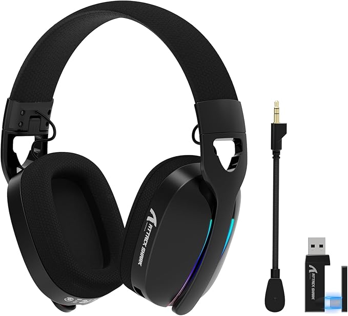 Attack Shark L90 Ultralight RGB Wireless Gaming Headset with Plug-in Microphone,Bluetooth 5.3 & 2.4G Wireless & Wired Headphone, 7.1 Surround Sound for Xbox One Series, PS4,PS5 & PC (Black)