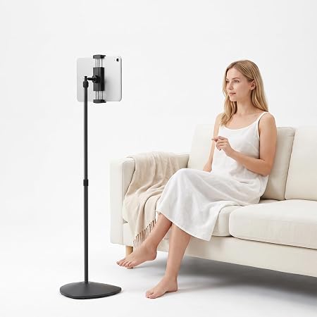 Anautin Tablet Floor Stand, iPad Stand Floor & Kindle Stand-Adjustable 35-64", Portable Tablet Holder with Stable Base for Bed Couch Video Call Reading Workout, 360° Rotatable, Fits 4.7–13" Device