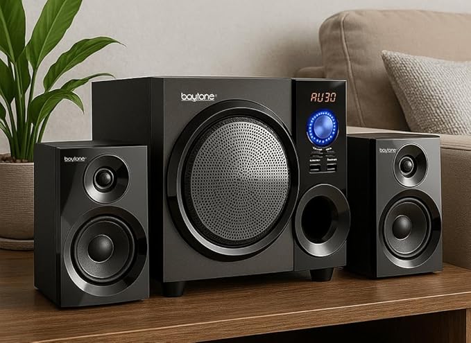 Boytone 60W Wireless Bluetooth Speaker with Powerful Bass, FM Radio, Remote Control - For Phone, Laptop, Aux-in, USB/SD