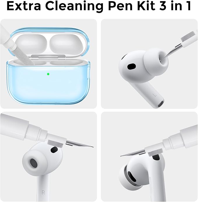 AhaStyle Clear Airpods Pro 3 Case Cover 2025 [Anti-Yellowing] Soft TPU Protective Skin for Apple AirPods Pro 3rd Generation Case with Cleaner Kit Support USB-C Charging Case and Wireless Charging