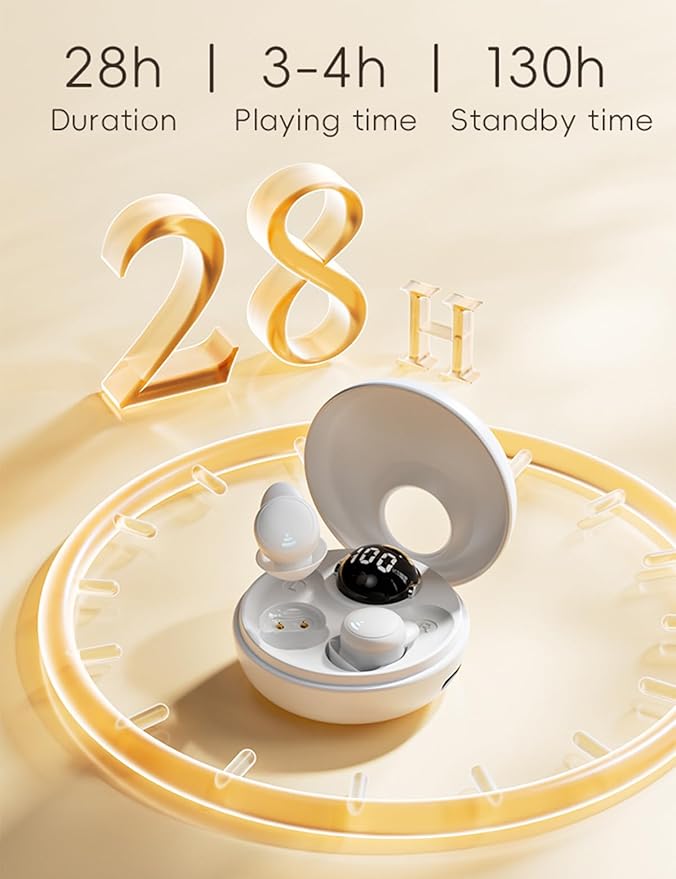 Sleep Headphones for Side Sleepers, Wireless Bluetooth 5.3 Earbuds with 28H Case, HiFi Stereo, Noise Cancelling Sleeping Headphones, Soft Comfortable Invisible for Sleeping
