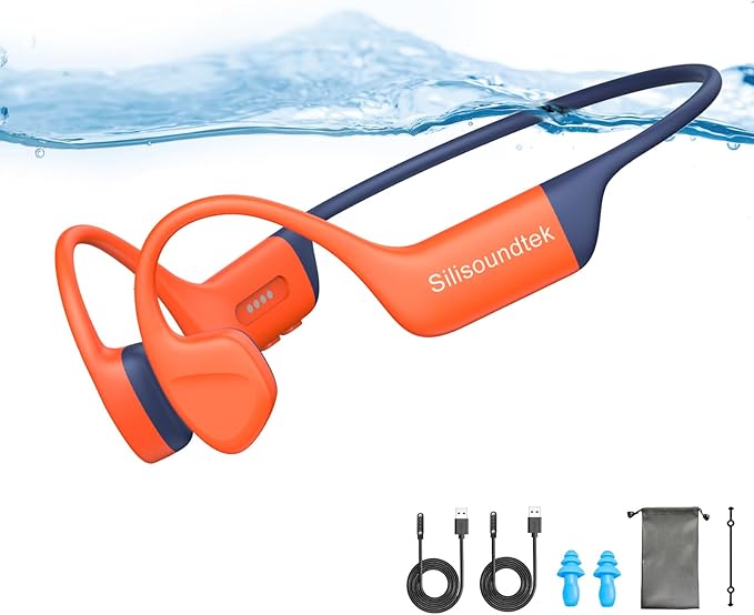 Bone Conduction Swimming Headphones,Waterproof IP68,Bluetooth 5.4, Built-in 32GB TF Swimming Headphones Underwater Music Player, Open Ear Bluetooth Earbuds (Orange)