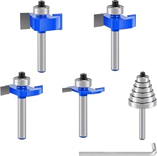 4 Pcs Rabbeting Router Bits Set 1/4 Inch Shank, Carbide Tipped Rabbet Router Bit with 6 Bearings Set, Router Accessories Interchangeable Adjustable Multi Depths Cutter for Cutting Rabbet Slots - Image 1